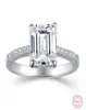 Cluster Rings Eternal 925 Sterling Silver Bridal Wedding Engagement Bands Set for Women 4CT Emerald Cut Simulated Diamond Fine JE2734071