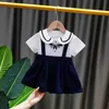 Meisjesjurken Engeland -stijl babymeisje jurk schattig schooluniform coll dollar prinses jurk kinderen kleding peuter jurk jurk jurk outfit a945