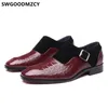 Chaussures habillées bracelet de moine crocodile bout pointu plus taille noire vintage hommes oxford zapatos italien de hombre vestir formel