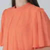 Robes de fête Double couche Georgette Silk Bright Orange Half High Coll Collier court à manches droites droite robe plissée AE1895
