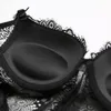 French Lace Sexy Deep V-ringning Pajamas underkläder med underkläder tjock push up bh unga kvinnors kläder ABC Cup 240425