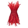 Casual Dresses VC Red Sequins Dress For Women Pretty Feather Embellished Sleeveless Mini Evening Party Sexy 2024