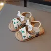 Sandals Slipper Girls 2023Summer New Fashion Little Girl Shoes Bowtie Sweet Princess Shoe Enfants Broidered Non-Slip Beach Kids Q240409