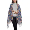 Sjaals levendige heldere bloemen sjaal dames schattige bloemenprint wraps met kwast herfst retro sjaalomwikkel warm zachte aangepaste bufanda