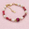 Bröllopsarmband Mixed Natural Stone Gold Plated Bamboo Joint Imperial Stone Pearls Strand Beaded Armband For Women smycken