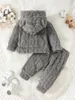 Clothing Sets Gray Fuzzy Design Sense Baby Boy Suit Hooded Long-Sleeved Pocket Top Elastic Waist Pants For Boys Simple Solid Color Hoodie