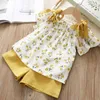 Sets de ropa Sweet Baby Girls Relling Sets Summer Kids Clothing Camiseta Floral Floral Pantalones 2 piezas 2 piezas Bow Ldren Girl Traje H240508