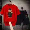 Herren Trailsuits 2024 Sommer T -Shirt -Set Männer Funny Bear Print Baumwoll -Tracksuit Outfits Man Sportswear Hip Hop Streetswear Trend 2 Stück