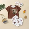 Kledingsets Babymeisje Baby Girl Boy Set Summer Casual Bull Print Short Sleeve Round Neck Tops Pants Head Band 3pcs Poddler Outfit