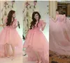 Robe de bal basse haute rose courte courte longue arrière en tulle fleurs v coule arabe célébrité du tapis rouge fête des robes de soirée7707268