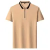 Polos pour hommes Coton pur coton séchage rapide Polo Shirt Men Handsome Trend Sleeve Half Zipper T-shirt Social Casual Laple Tee Tee 2024