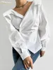 CLACIVE Fashion Slim White Cotton Womens Bluses 2024 Sexig Lapel Long Sleeve Shirts Elegant Classic Solid Top Female Clothing 240507