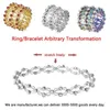 Bransoletki ślubne moda gorąca magia 2-w-1 składany Pierścień bransoletki dla kobiet Kreatywny rozciągliwy rhinestone inkrustowany pierścień biżuteria