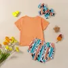 Kledingsets Babymeisje Baby Girl Boy Set Summer Casual Bull Print Short Sleeve Round Neck Tops Pants Head Band 3pcs Poddler Outfit