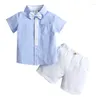 Ensembles de vêtements Gentleman Summer Boutique Set pour 1 2 3 4 5 ans Boys Soft Cotton Solid T-shirt Navy Shorts Kids Birthday