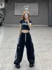 Frauenhose Capris Houzhou Y2K Kpop gestreifte Frachthose Frauen Hippie Harajuku Strtwear Übergroße Baggy Joggy Pants Korean Style Lose breite Hose Y240509