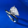 Cluster Rings Water Drop 2ct Lab Diamond Ring Real 925 Sterling Silver Party Wedding Band för kvinnor Män Löfte smycken