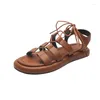 Casual schoenen dames gladiator sandalen echte lederen wiggen hakken zomer voor lage kanten vintage sandalieën maat 34-39 2024