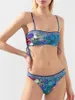 Set di bikini con stampa floreale 2024 da bagno da bagno femminile da bagno da bagno a forma di U e costumi da bagno aperti in stile spiaggia.