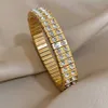 Bangle rostfritt stål dubbel rad strass armband armband för kvinnor vintage 18k guldplatta mode vattentäta smycken manschett t240509