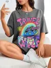 Dessin animé Aliens Imprimé femmes T-shirts Mode décontractée All-Match Tops à manches courtes Labré confortable Round Neck Street Clothing 240509