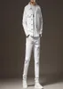 Faixas brancas simples de tracksiness casual 2pcs Men039S conjuntos de calça de calça de manga longa da primavera e jeans moda Slim Casal J4692739