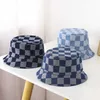 Caps chapeaux pliable lavable denim children childret chapeau vintage checkrered chapeau d'été pêcheur chapeaux enfants garçons et filles coucher de soleil chapeau bébé d240509