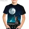 Camisetas de camisetas espaciais galáxia harajuku 3d camiseta meninos e meninas animais gato lunar peixe peixe terra t-shirt t-shirt infantil camiseta fofa 4-12yl2405