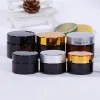 Großhandel 5g 10 g 15g 20g 30g 50 g Bernstein Glascreme Glas nachfüllbare Flasche Kosmetische Make -up -Aufbewahrungsbehälter mit goldenen Silberschwarz Deckel ZZ