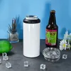 NEW 16oz 4 in 1 Sublimation white Cooler with opener White Blank Tumblers With 2 Lids Stainless Steel cola Can cooler Double Insulated Cold beer coolers