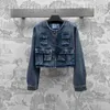 Jackets feminino Designer de primavera/verão Estilo coreano Vestido de moda bolso de bolso redondo pescoço de jeans curto 9202