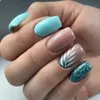 24 -stcs mode nep nagels druk op korte vierkante kop valse nail art groene luipaard print ontwerp artikicaal volledige cover nagel tips 240509