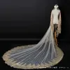 Bridal Veils Wedding Velo 2021 Sra. Win Champagne Appliche Catedral de dos capas Luxury Bling con peine F 312V