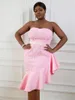 Robes de fête en dentelle rose courte africain bal sans bretets asymétrique sexy filles noires de mariage de mariages spéciales de mariage en gros