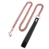 11mm/15mm Rose Gold Tone Stainless Steel Cuban Link Chain Dog Leash with Leather Handle Dog Chain Leash 3FT/4FT/5FT