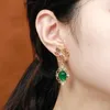Kolczyki Dangle Korean Fashion Long Flowant Crystal Cryształ Cyrkon Szmaragdowy Zielona Woda Kropka dla kobiet biżuteria ślubna dla kobiet