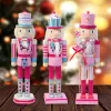 Miniature da 14 pollici di schiaccianoci in legno decorazioni natalizie decorazioni per glitter rosa figurina figurina giocattolo giocattolo per la casa b03e