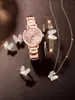 Montre-bracelets 6pcs dames mode simple Designer Star Digital Rhinestone Steel Band Quartz Watch Full Diamond Butterfly Set