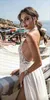 2023 Robes de mariée de plage d'été Boho Bride Bride Sexy High Side Slit Halter Lace Top Murffon Jirt Long Backless Bridal Robe