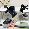 Kil espadrille sandaler kvinnor pump designer klackar sommar strandskor hampa rep vävda ensam plattformskor duk bow fiskare skor lyxiga baotou sandal