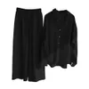 2 PCSset Chic Collar Collar Femmes Pantalons Tops Set Manches longues Loose Type Haut-taille Blouse Pantalon Suit Cardigan 240428