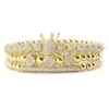 3pcs establecido Beads de oro de lujo Royal King Crown Dice Dice Cz Ball Pulsera de bolas Moda de moda brazaletes para hombres Joyas 287s