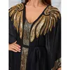 Robes décontractées Femmes V Neck Kaftan Batwing Abaya Muslim Islamic Turc Vêtements 2024 Elegant Semeding Murffon Dubai Labré Maxi