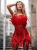 Casual Dresses VC Red Sequins Dress For Women Pretty Feather Embellished Sleeveless Mini Evening Party Sexy 2024