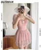Damskie stroje kąpielowe słodka dziewczyna w stylu księżniczki wakacje One Piece Swimsuit Summer Spring Pink Pettisplatt krótkie rękawowe kostium kąpielowy