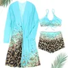 Dameszwemkleding Driedelige zwempak Stijlvolle bedrukte bikini set met hoge taille bodems zonnebrandcrème Cover Up Sexy for Beachwear