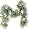 Decorative Flowers Wreaths 1 piece of 180cm eucalyptus Garland With Flowers-8 white rose artificial flower green Garland vine used for decorating party