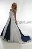 Vintage Navy Blue and White Country Wedding Dresses Halter Lace-up Lace Stain Western Cowgirls Dresses Plus Size Wedding Gowns