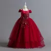 Girl's jurken bloemenmeisjes jurken voor bruiloftavond kinderen appliques prinses verjaardag prom long jurk meisjes vestidos banket jurken 12-14 jaar t240509