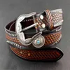 Western Cowboy Vintage Biker Tooled Turquoise Genuine Leather Belt Waistband For Men 300N